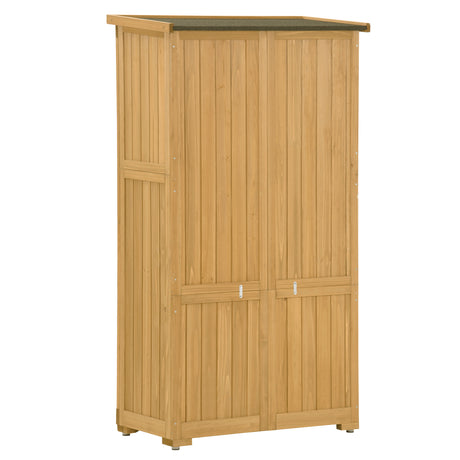Wooden Garden Shed 3-tier Patio Storage Cabinet Outdoor Organizer Wooden Lockers with  Wood (Natural Wood Color -Shutter Design) - V.I.P Digital Presence