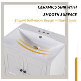 24" White Modern Sleek Bathroom Vanity Elegant Ceramic Sink with Solid Wood Frame Open Style Shelf - V.I.P Digital Presence