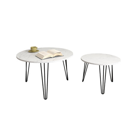 27.56'' Round Nesting Coffee Table Set of 2, Circular Nesting End Table Set Sturdy Metal Base for Living Room, bedroom, White - V.I.P Digital Presence
