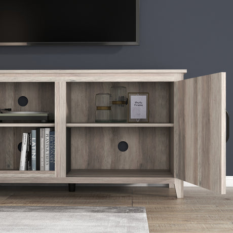 TV Stand Storage Media Console Entertainment Center With Two Doors, Grey Walnut - V.I.P Digital Presence