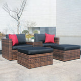 5 Pieces Outdoor Patio Garden Brown Wicker Sectional Conversation Sofa Set - V.I.P Digital Presence