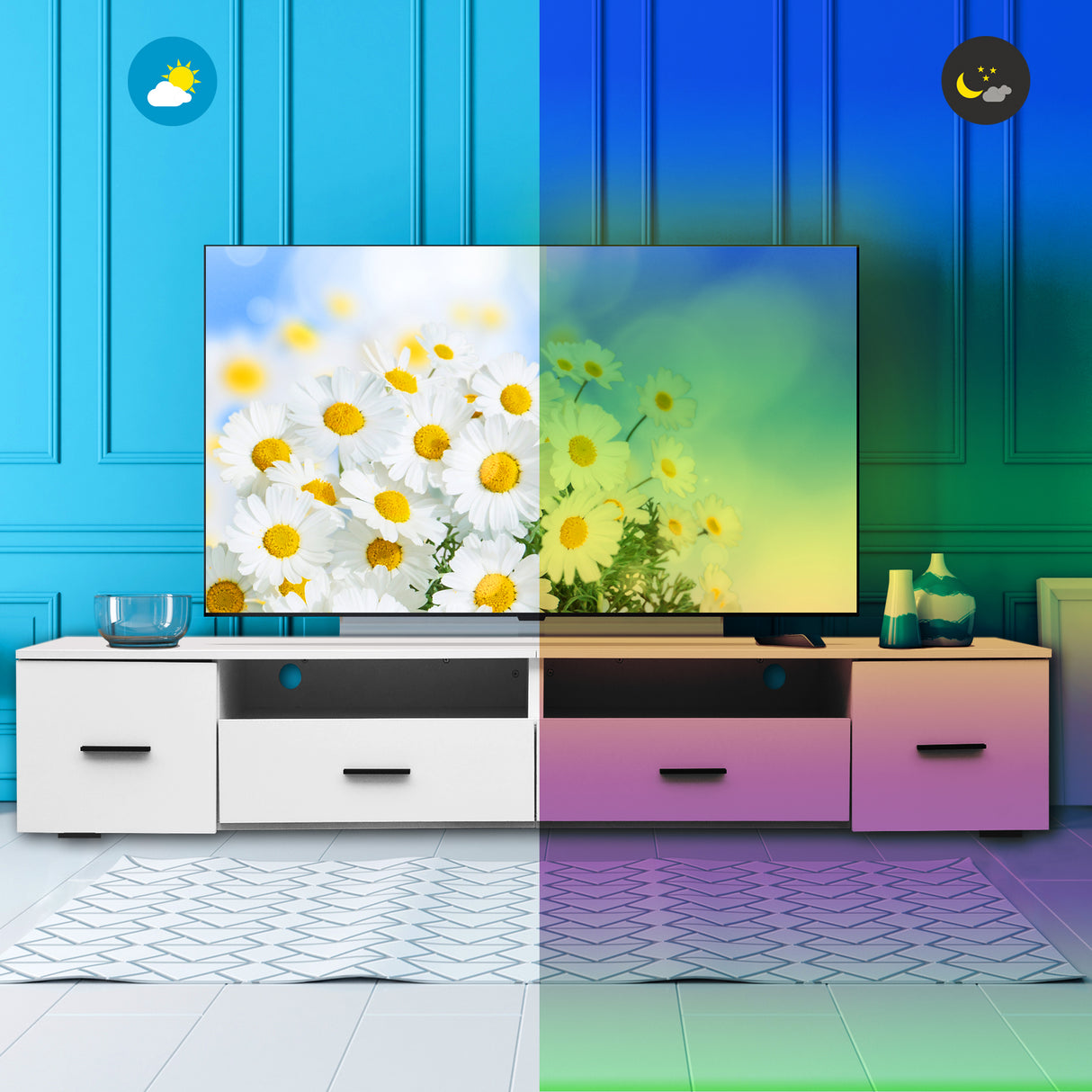 White TV Stand for Living Room Modern Entertainment Center Stand for TV Up to 90 Inch