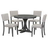 TREXM Five Piece Retro Round Dining Table Set with Curved Brackets and 4 Restaurant Cushioned Chairs (Dark Gray)