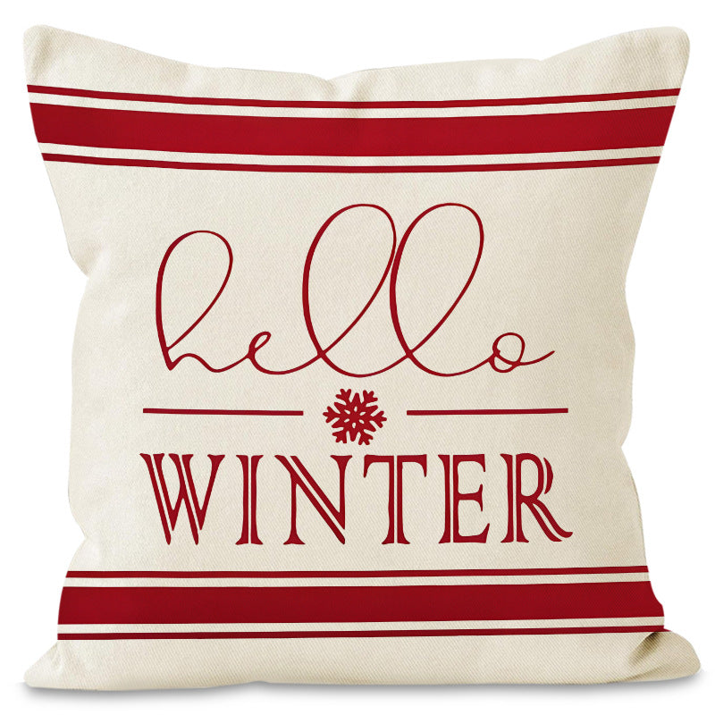 Christmas Snowflake Pillow Cover Linen Checkered Letter Printed Pillow Cover Christmas Theme Cushion Cover - V.I.P Digital Presence