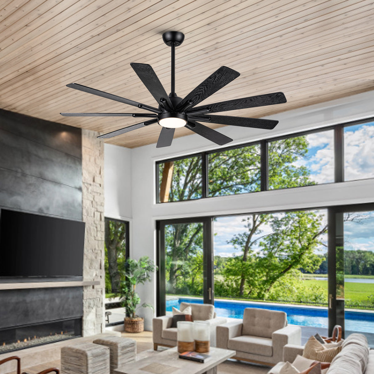 Mordern Farmhouse 62 In Black Ceiling Fan with Smart App and Remote Control - V.I.P Digital Presence