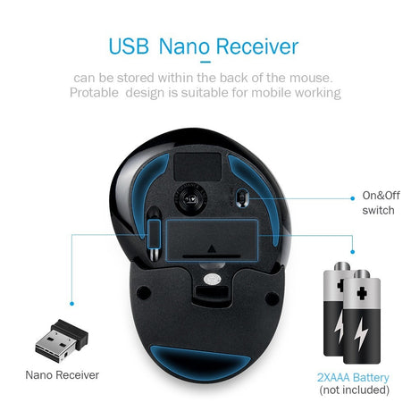 Delux M618GX Ergonomic Vertical Wireless Mouse 6 Buttons 1600DPI Optical Mouse With 3 Colors Silicon Rubber Case For PC Laptop - V.I.P Digital Presence