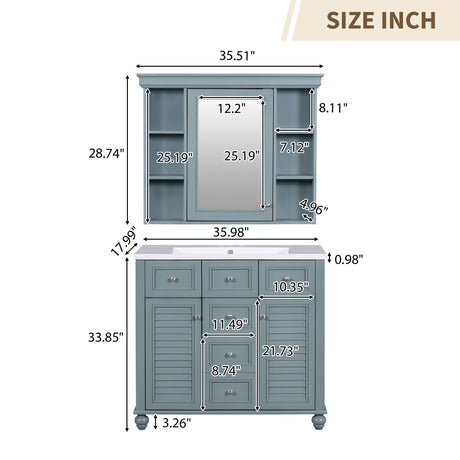 36 inch modern mirror cabinet with adjustable shelves, 2 soft closing doors, and 6 drawer storage cabinet door organizers - V.I.P Digital Presence