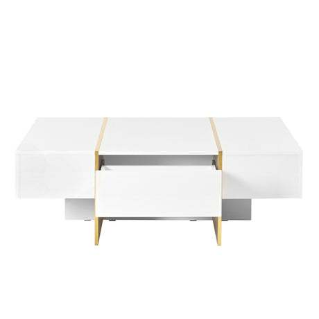 ON-TRANS 47.2 inch x 31.4 inch multifunctional rectangular sofa table with 2 drawers and gold wood grain leg center table, white - V.I.P Digital Presence