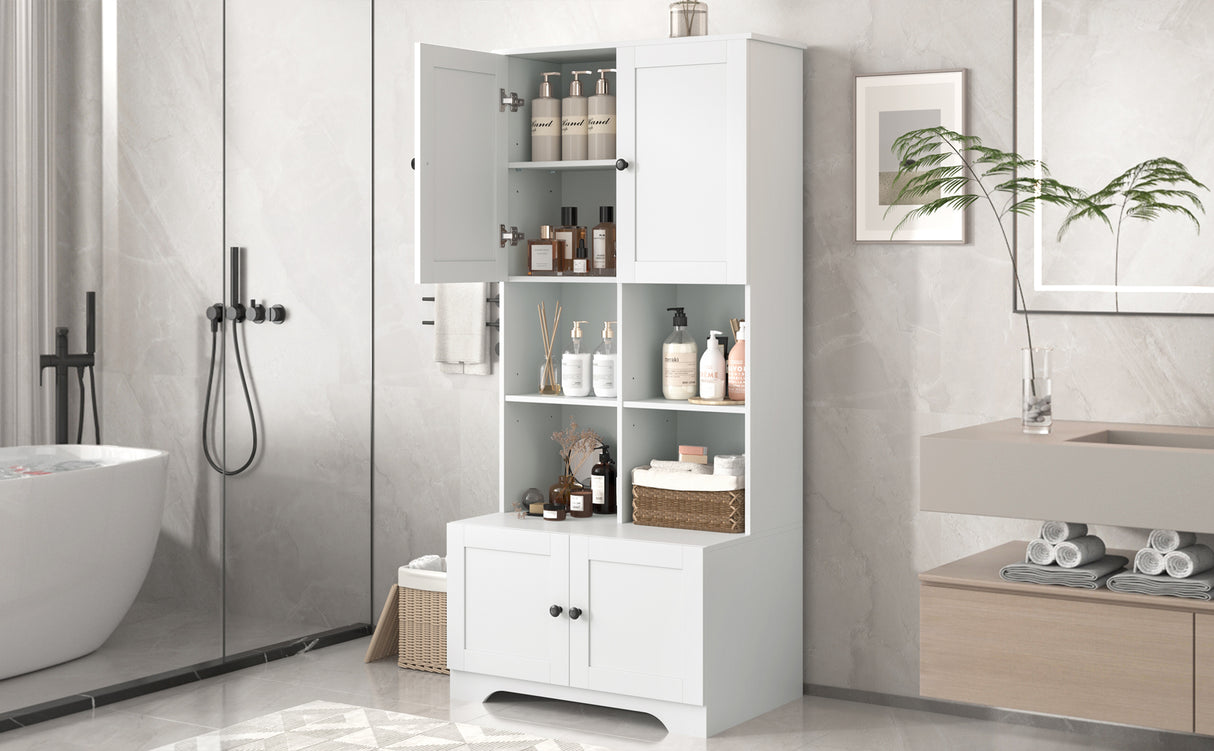 Bathroom storage cabinet, 4-door independent cabinet, adjustable shelf, open multi-layer shelf, white - V.I.P Digital Presence