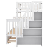 Twin over Full Bunk Bed with Trundle and Staircase White - V.I.P Digital Presence