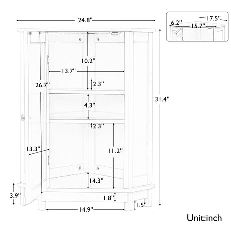 White Bathroom Cabinet Triangle Corner Storage Cabinet with Adjustable Shelf Modern Style MDF Board - V.I.P Digital Presence