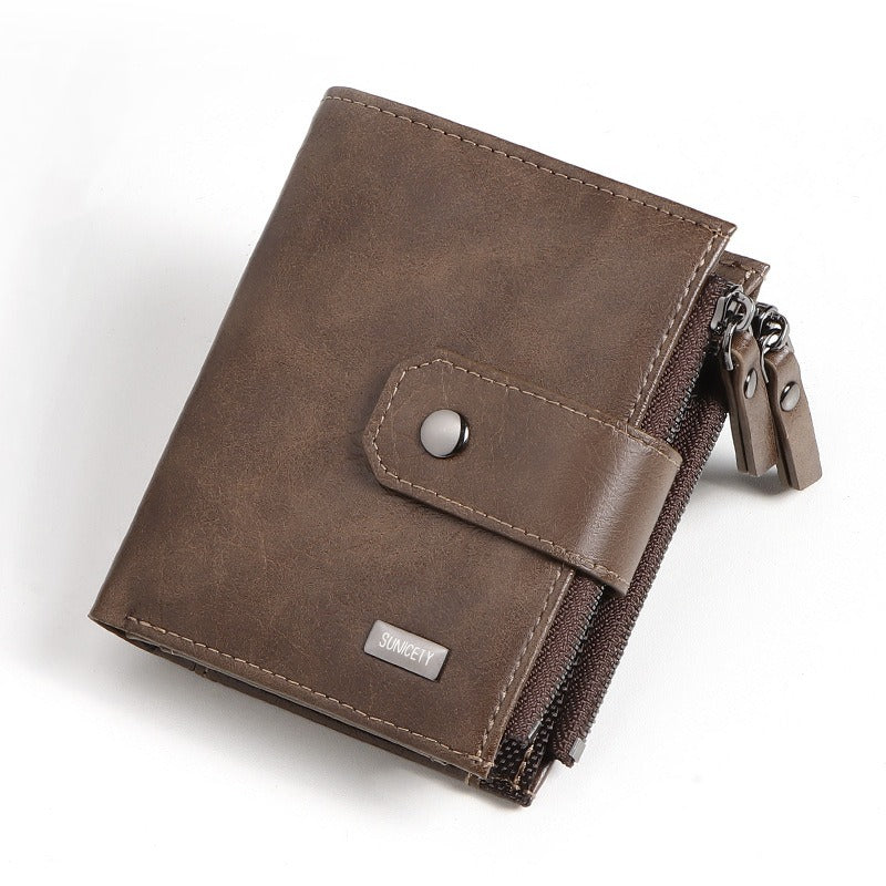 Anti-Theft Brush Business Leather Thin Short Men's Wallet Zipper Wallet Money Ticket Holder - V.I.P Digital Presence