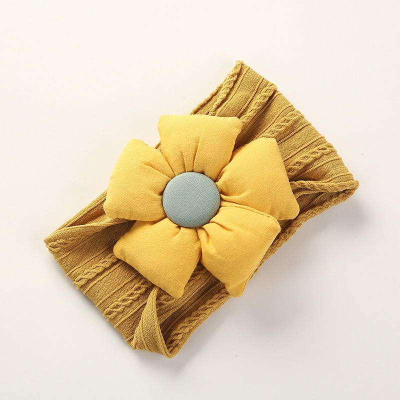 Diadema infantil de nailon jacquard con flores para bebé, suave, antiarañazos, de ala ancha