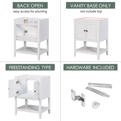 24" Bathroom Vanity Base Only, Soild Wood Frame, Bathroom Storage Cabinet with Doors and Open Shelf, White - V.I.P Digital Presence