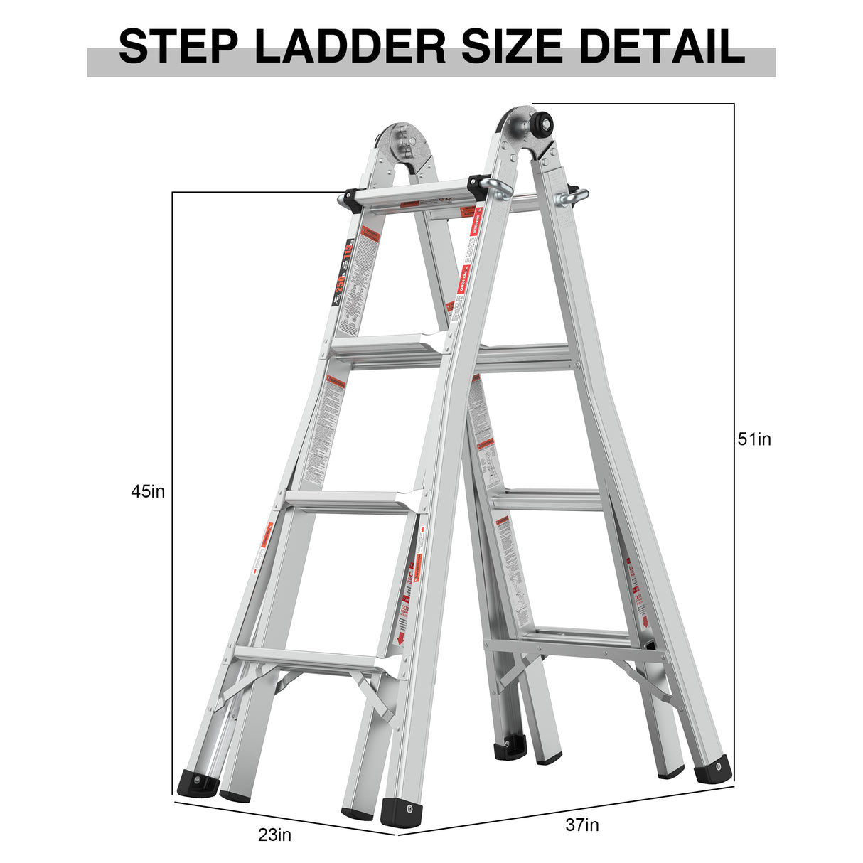 17ft Multi-Position Foldable Aluminum Ladder, A-Frame and Straight Ladder, ANSI 250lbs - V.I.P Digital Presence