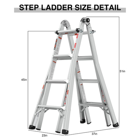 17ft Multi-Position Foldable Aluminum Ladder, A-Frame and Straight Ladder, ANSI 250lbs - V.I.P Digital Presence