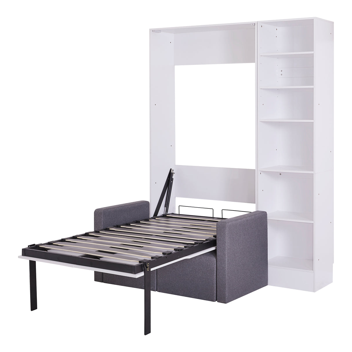 Twin Size Murphy Bed Wall Bed with Sofa,with Shelves,White - V.I.P Digital Presence