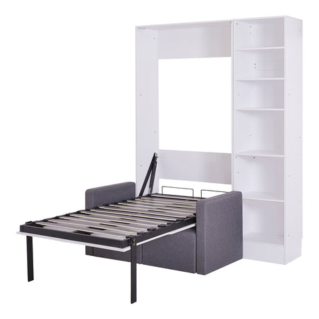 Twin Size Murphy Bed Wall Bed with Sofa,with Shelves,White - V.I.P Digital Presence