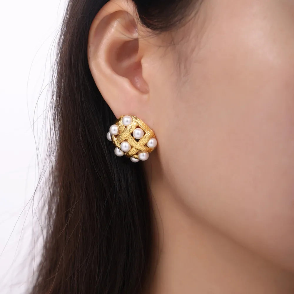 Copper Shell Pearl Stud Earrings - V.I.P Digital Presence