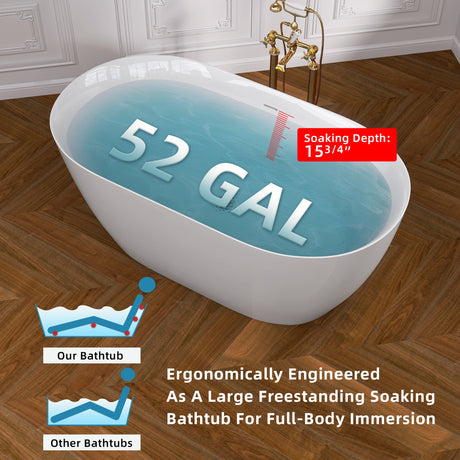 51 Inch Acrylic Freestanding Bathtub Contemporary Soaking White Tub with Overflow and Pop-up Drain Glossy White - V.I.P Digital Presence