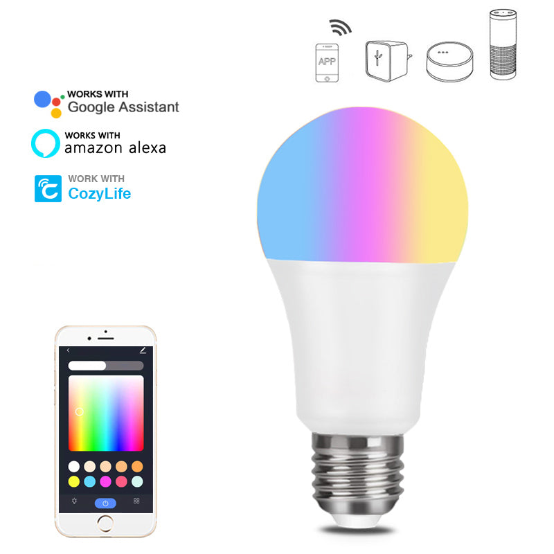 Bombilla inteligente WiFi con control por voz de Alexa, RGBCW, atenuación de color, A19, grafiti, Smart Life 