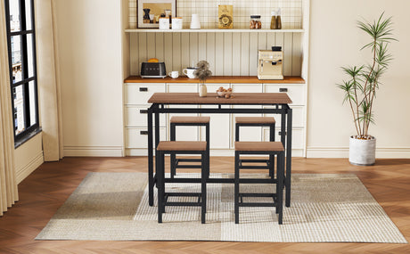 TREXM 5-piece compact bar table with table and stool - modern industrial design (dark brown) - V.I.P Digital Presence