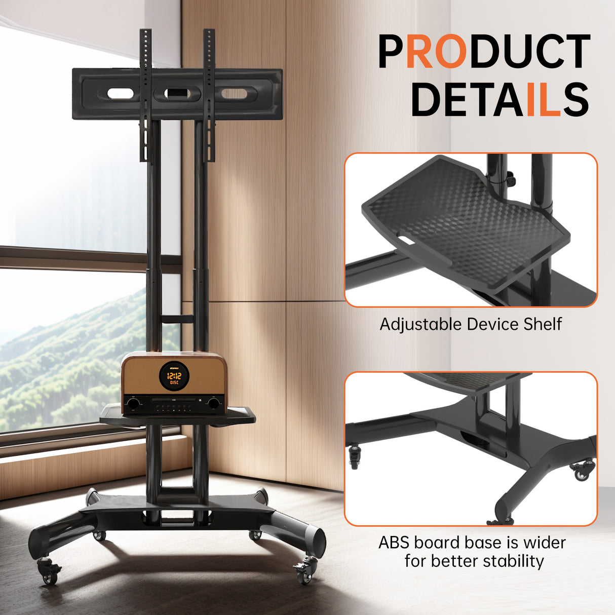 FANCO Universal Rotating TV Stand, suitable for 32-80 inch TVs, adjustable tilt height, maximum VESA 600x400mm (black) - V.I.P Digital Presence