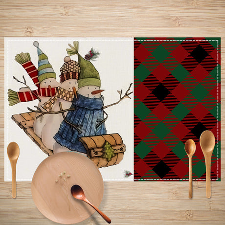 Christmas sled linen placemat Christmas colored checkered printed table mat restaurant decoration insulation mat - V.I.P Digital Presence