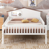Full Size Wood Platform Bed with House-shaped Headboard, LED and Built-in Storage, White - V.I.P Digital Presence