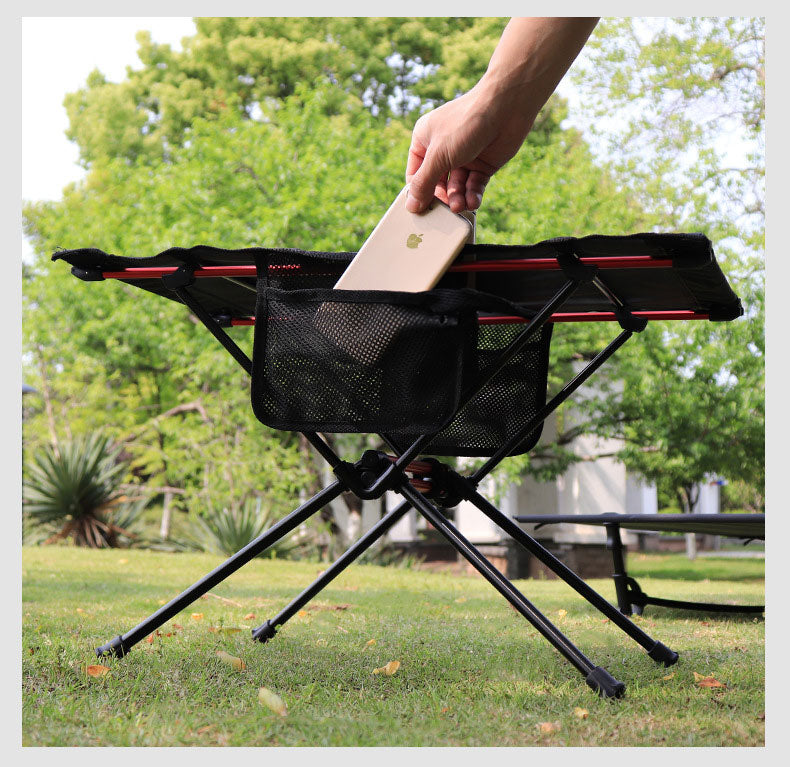 Mesa plegable ultraligera para acampar al aire libre, portátil, para barbacoa, picnic, con agujero para taza y bolsa para teléfono móvil, mesa pequeña