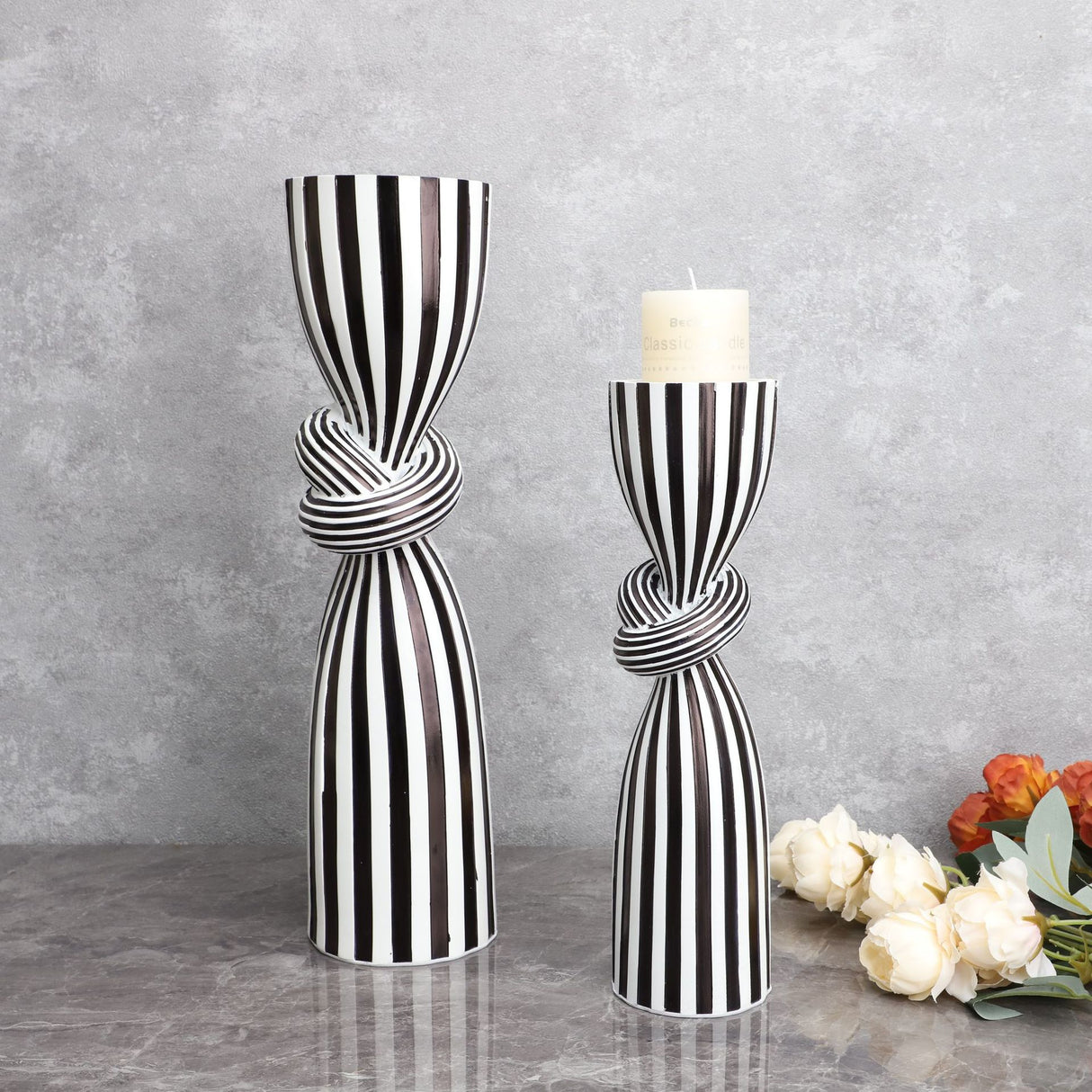 Creative Irregular Resin Candle Holder Living Room Desktop Black White Stripe Candle Holder Decoration Home Candle Container - V.I.P Digital Presence