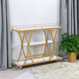 Golden Bar Cart with Wine Rack Tempered Glass Metal Frame Wine Storage - V.I.P Digital Presence