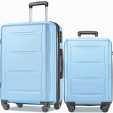 Expanable Spinner Wheel 2 Piece Luggage Set ABS Lightweight Suitcase with TSA Lock 20inch+28inch Light Blue + Plastic
