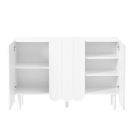 ON-TRANS Cream Style Shoe Cabinet with 5 Adjustable Solid Wood Legs, Large Storage Cabinet with Wave Doors, White - V.I.P Digital Presence
