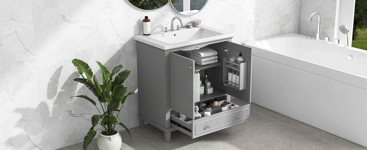30inchgrey Bathroom Vanity with Sink ComboMulti-functional Bathroom Cabinet with Doors and Drawer Solid Frame and MDF Board - V.I.P Digital Presence