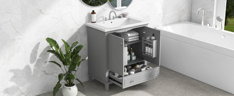 30inchgrey Bathroom Vanity with Sink ComboMulti-functional Bathroom Cabinet with Doors and Drawer Solid Frame and MDF Board - V.I.P Digital Presence