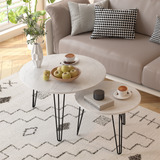 27.56'' Round Nesting Coffee Table Set of 2, Circular Nesting End Table Set Sturdy Metal Base for Living Room, bedroom, White - V.I.P Digital Presence