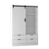 Tall Bedroom Armoire Wardrobe Closet Clothing Storage Cabinet with Hanging Rod Barn Door Drawers Open Shelves,White - V.I.P Digital Presence
