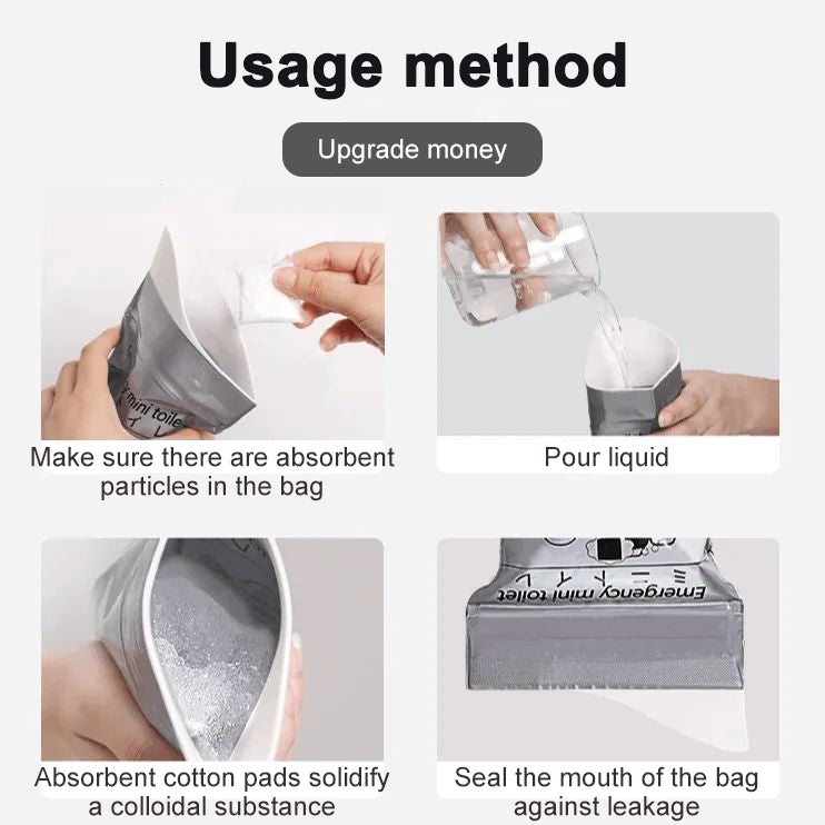 4 bolsas de orina de emergencia para exteriores, 700 ml, fáciles de transportar, mini inodoros móviles de viaje para bebés, mujeres y hombres. 