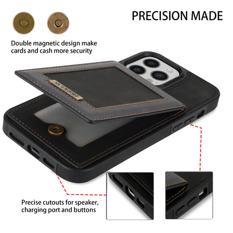 For iPhone 14ProMax Card Holder Phone Leather Case Samsung S23Ultra Photo Frame Magnetic Buckle Protective Case - V.I.P Digital Presence