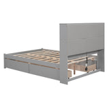 Full Size Platform Bed with Storage Headboard, Charging Station and 4 Drawers, Gray - V.I.P Digital Presence