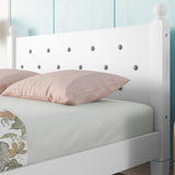 Twin Bed with Button-Decoration Headboard, with Bed Slats,White - V.I.P Digital Presence