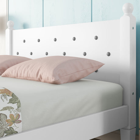 Twin Bed with Button-Decoration Headboard, with Bed Slats,White - V.I.P Digital Presence