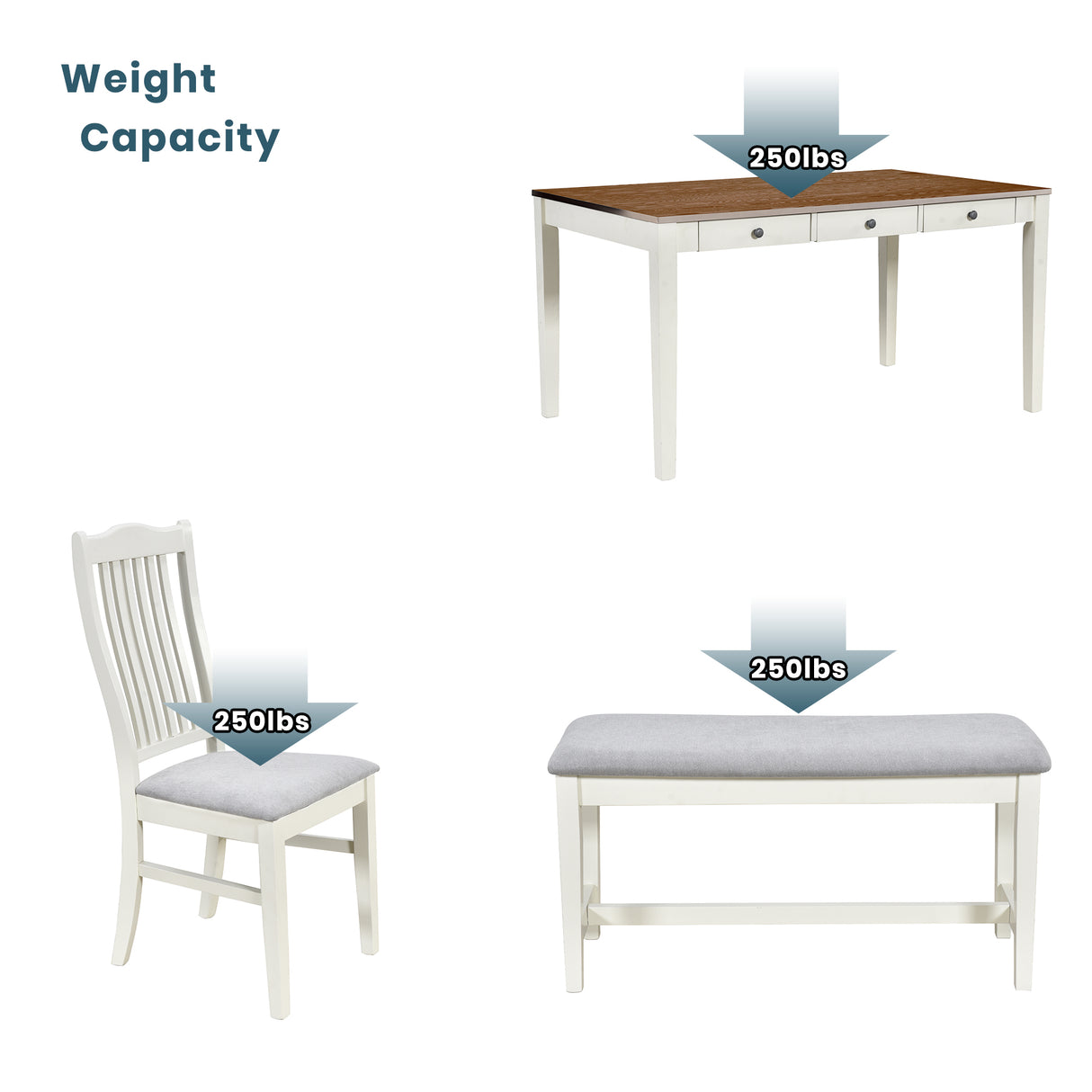 TOPMAX Mid-Century 6-Piece Wood Dining Table Set, Kitchen Table Set with Drawer  Upholstered Chairs and Bench  Butter Milk
