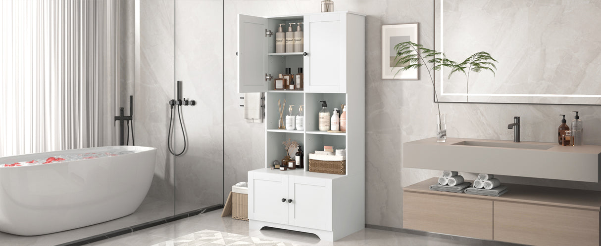Bathroom storage cabinet, 4-door independent cabinet, adjustable shelf, open multi-layer shelf, white - V.I.P Digital Presence