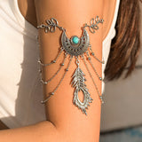 Bohemian metal chain jewelry arm chain punk retro dream catcher net leaf tassel open arm bracelet - V.I.P Digital Presence