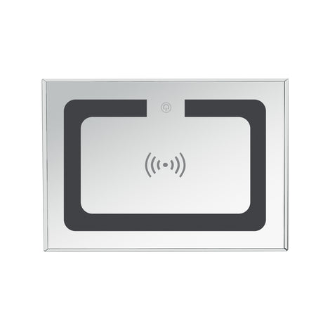 U-Can 15.7 "W silver rectangular mirror coffee table with wireless and USB charging function, LED lights, crystal style handle - V.I.P Digital Presence