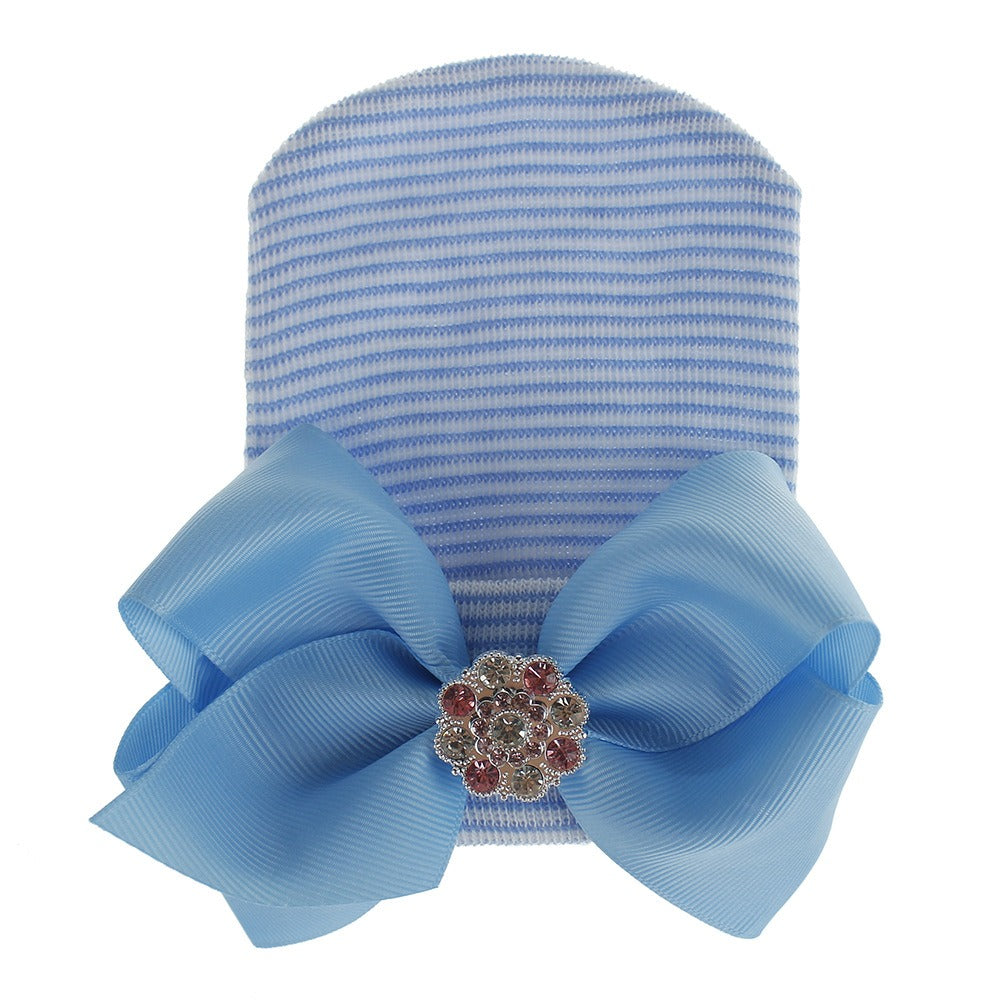 European and American Big Bow Glittering Diamond Pink Stripe Girl Baby Knitted Hat Newborn Baby Pullover Hat - V.I.P Digital Presence
