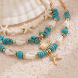 Vacation beach style turquoise set with special dense chain, simple starfish multi-layer rice bead ankle chain - V.I.P Digital Presence