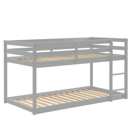 Twin over Twin Floor Bunk Bed,Grey - V.I.P Digital Presence